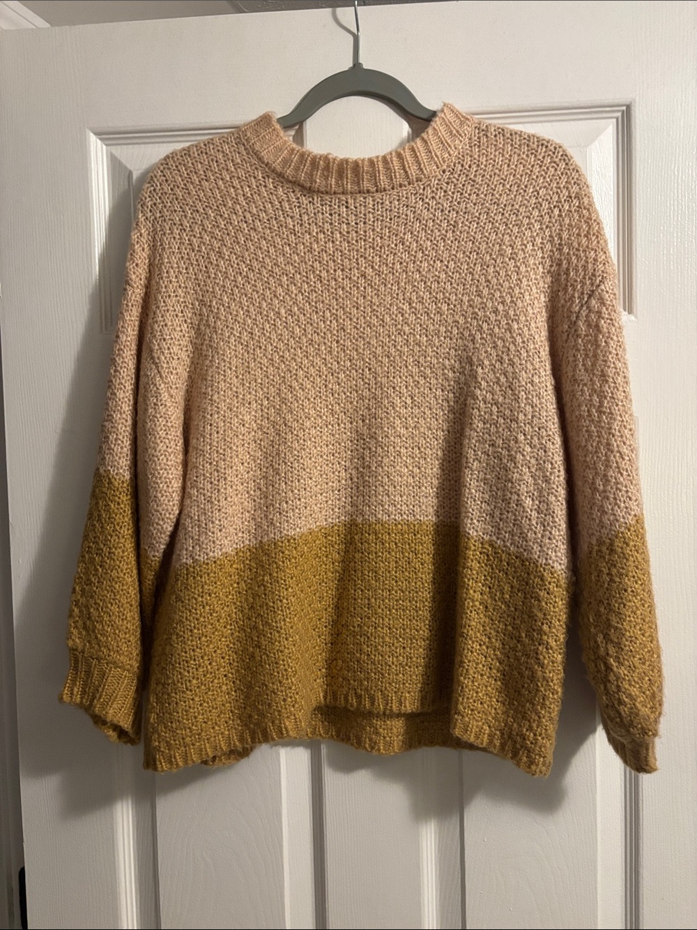 Volcom Two-Tone Knit Crewneck Sweater in Blush and Mustard